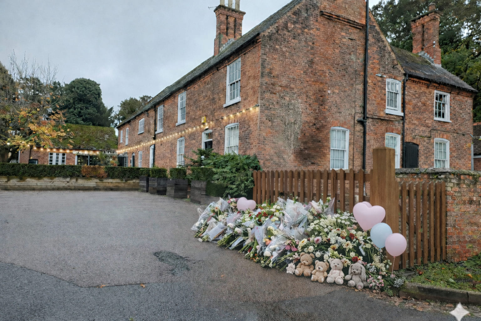 Rufford Mill with floral tributes